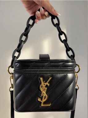 NEW YSL Cosmetics Quilted Vanity Case Crossbody Bag Black & Gold